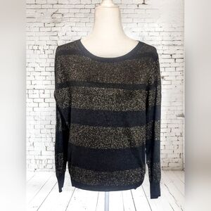 Worthington Black and Gold Striped Sweater Size Large
